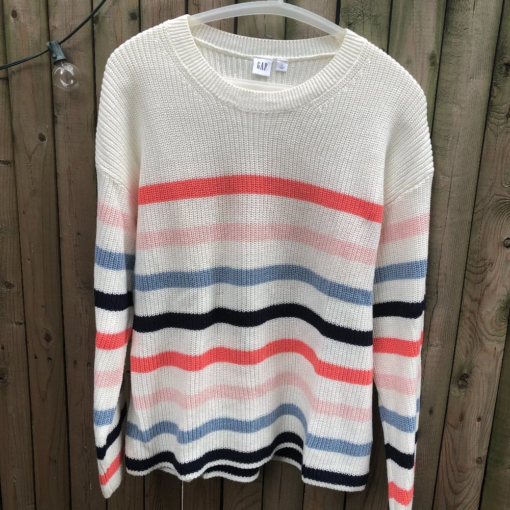 NWOT Gap Off-White and Multi-Colored Women's Striped Sweater Size L